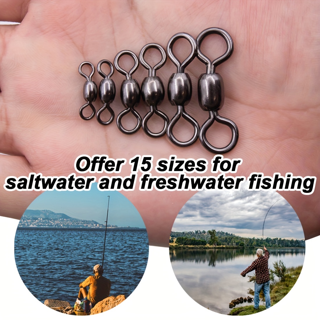 Fishing Barrel Swivels with Solid Rings Copper Stainless Steel Fishing  Swivel Saltwater Fishing Hook Line Connector Fishing  Tackle(Black(8#-100pcs)) : : Sports & Outdoors