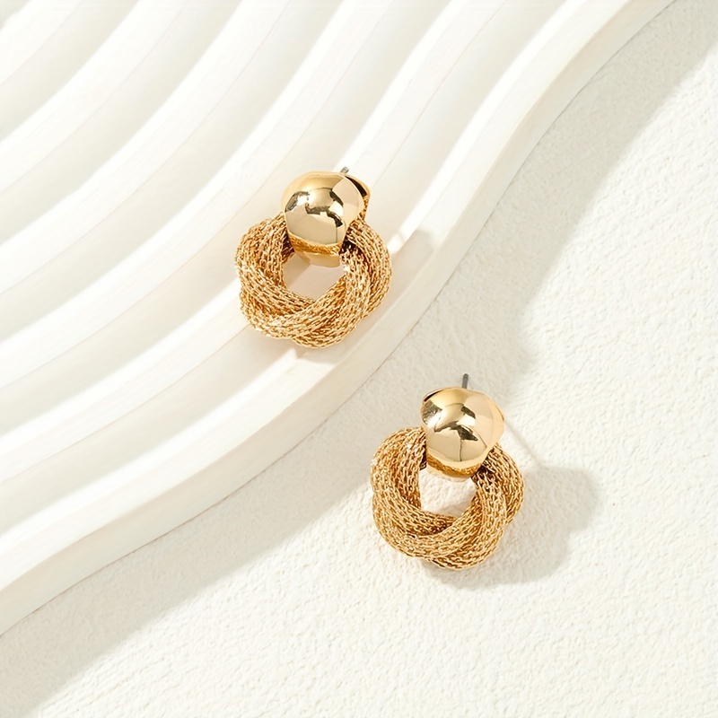 

Stud Earrings Wrapped Circle Design Alloy Earrings Retro Elegant Style Jewelry Trendy Gift For Women