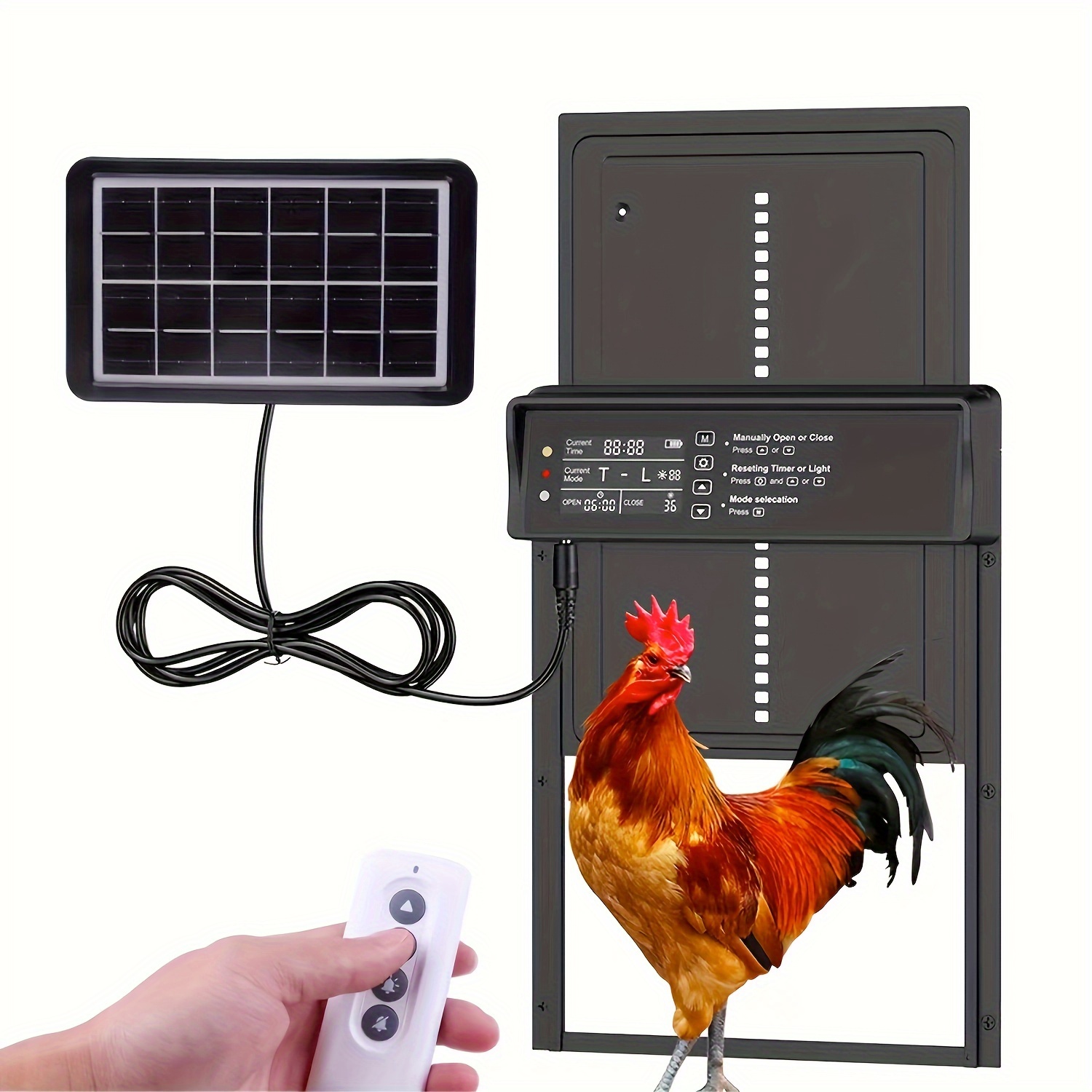 Puerta automática de gallinero, gravedad ajustable, antisujeción, puerta  solar de gallinero con sensor de luz temporizador, control remoto, pantalla