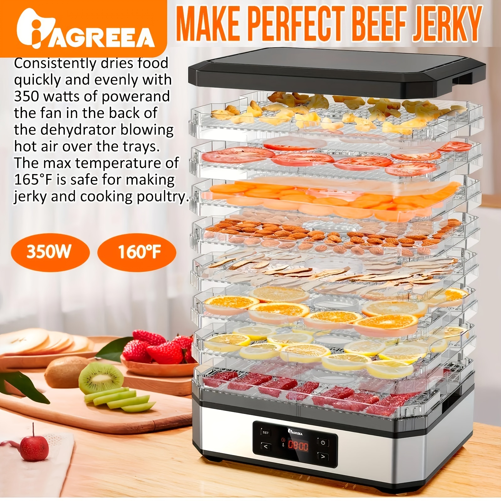 8 Tray Stainless Steel Electric Food Dehydrator Machine Fruit Jerky Meat  Dryer\