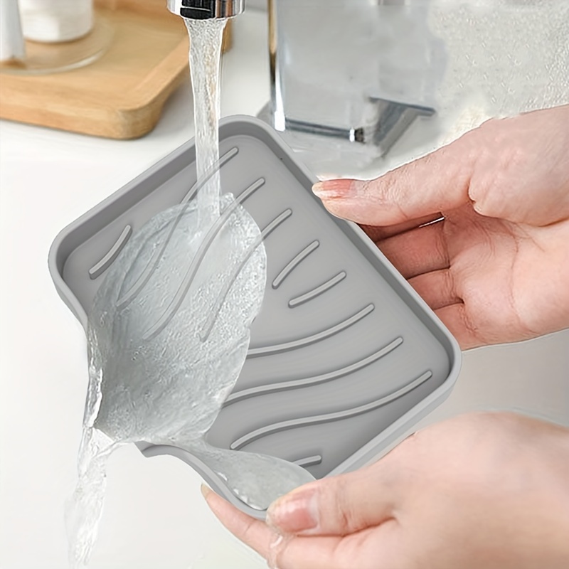 Soap Tray for Kitchen Sink, Sponge Holder Set, Soap Dish for Kitchen  Bathroom, Sink Organizer for Soap Bottles, Self Draining, 3PCS Gray