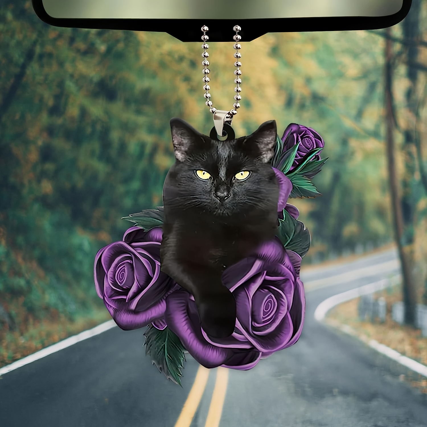 1pc 2d Acryl Einzigartige Schwarze Katze Lila Blume Auto - Temu Austria