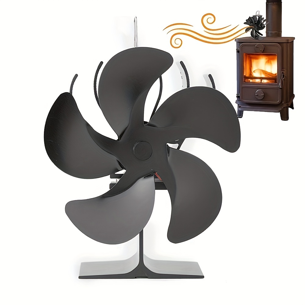 JIMBON Ventilador de estufa de leña, ventilador de chimenea de 5 cuchillas,  ventilador de estufa de calor Slient para estufa de gas/pellet/leña