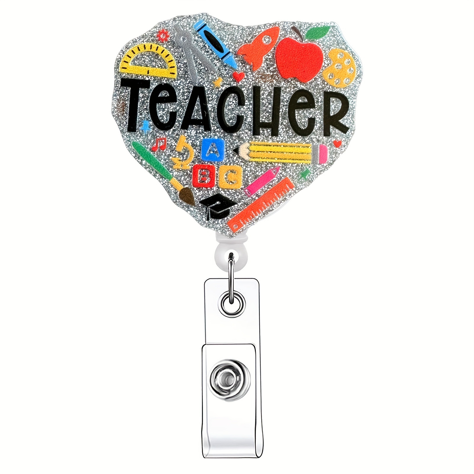1pc Teacher Retractable Badge Reel,Name Badge Holder with ID Clip for Teacher,Teachers' Day Gift,Cat,Car,Flower,Valentine's Day,Cartoon,Heart,Cake