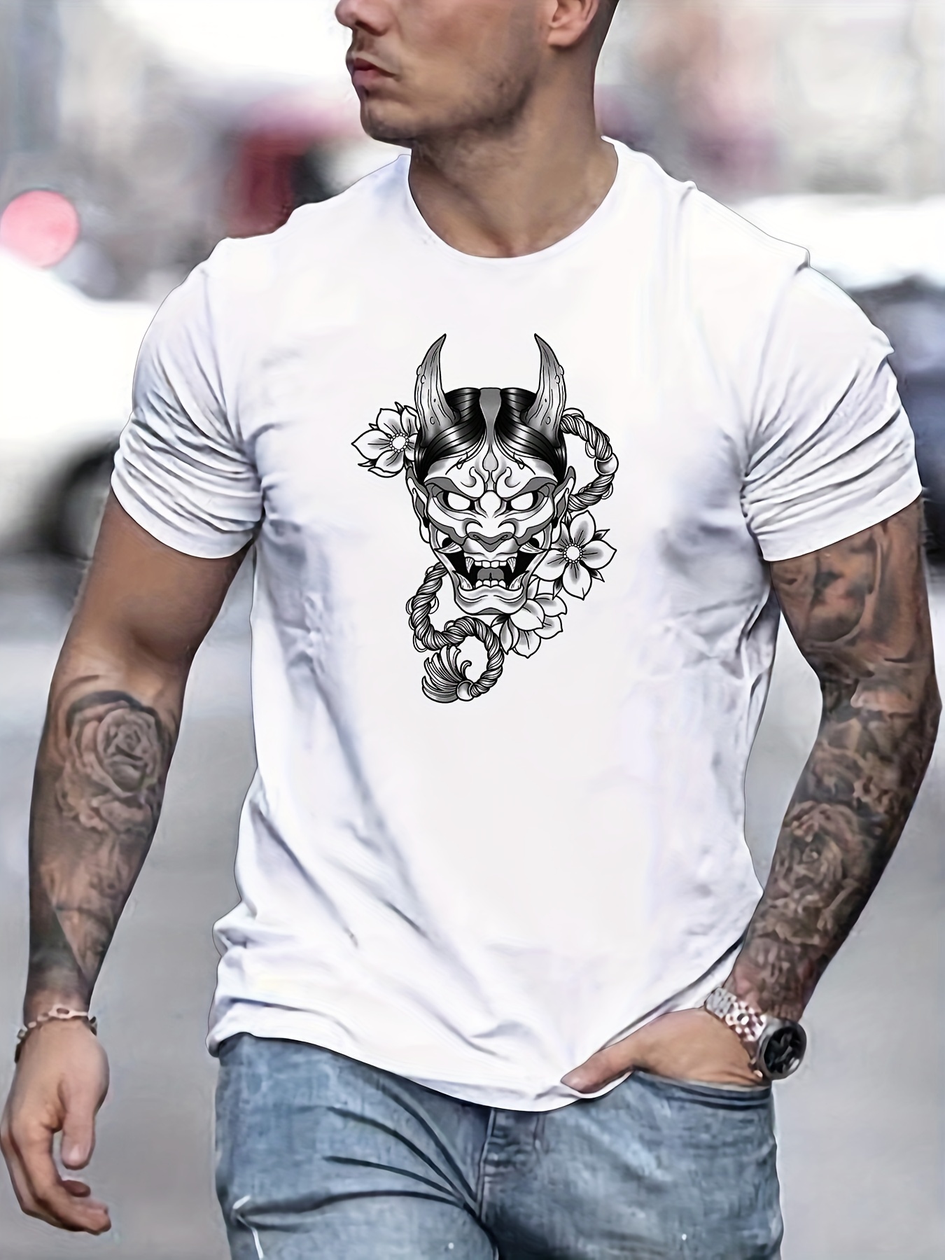 Motif Diable Style Japonais Imprimer T shirt Confortable Temu France