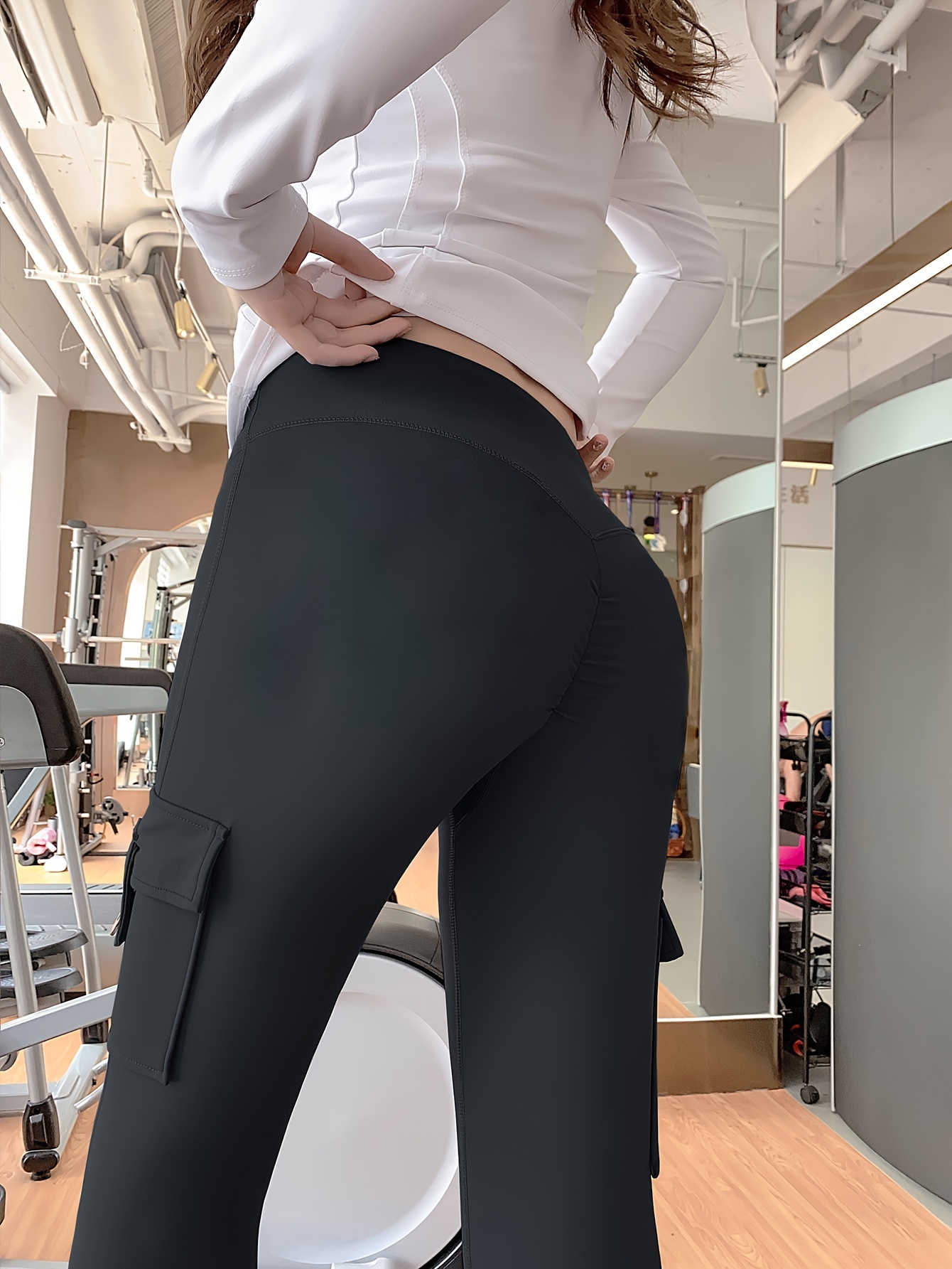 Yellow Leggings Womens Fashion Butt Lifting Leggings With Pockets For  Stretch Cargo Leggings High Waist Workout Running Pants Workout Leggings  for
