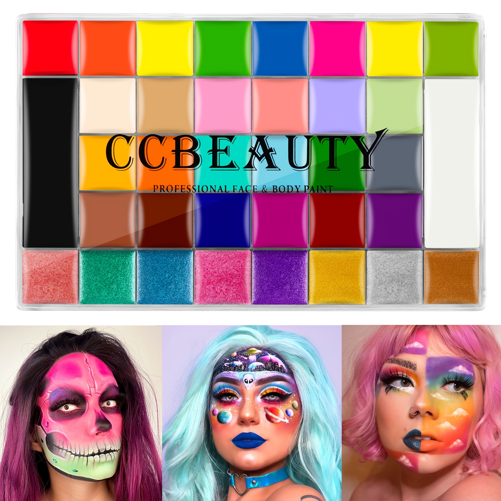  CCbeauty Professional 36 Colors Face Body Paint, Large Cream  Painting Palette Kit (8 Metallic + 6 UV Glow + 22 Matte Colors), Safe  FacePaint for Halloween SFX Special Effects Costume