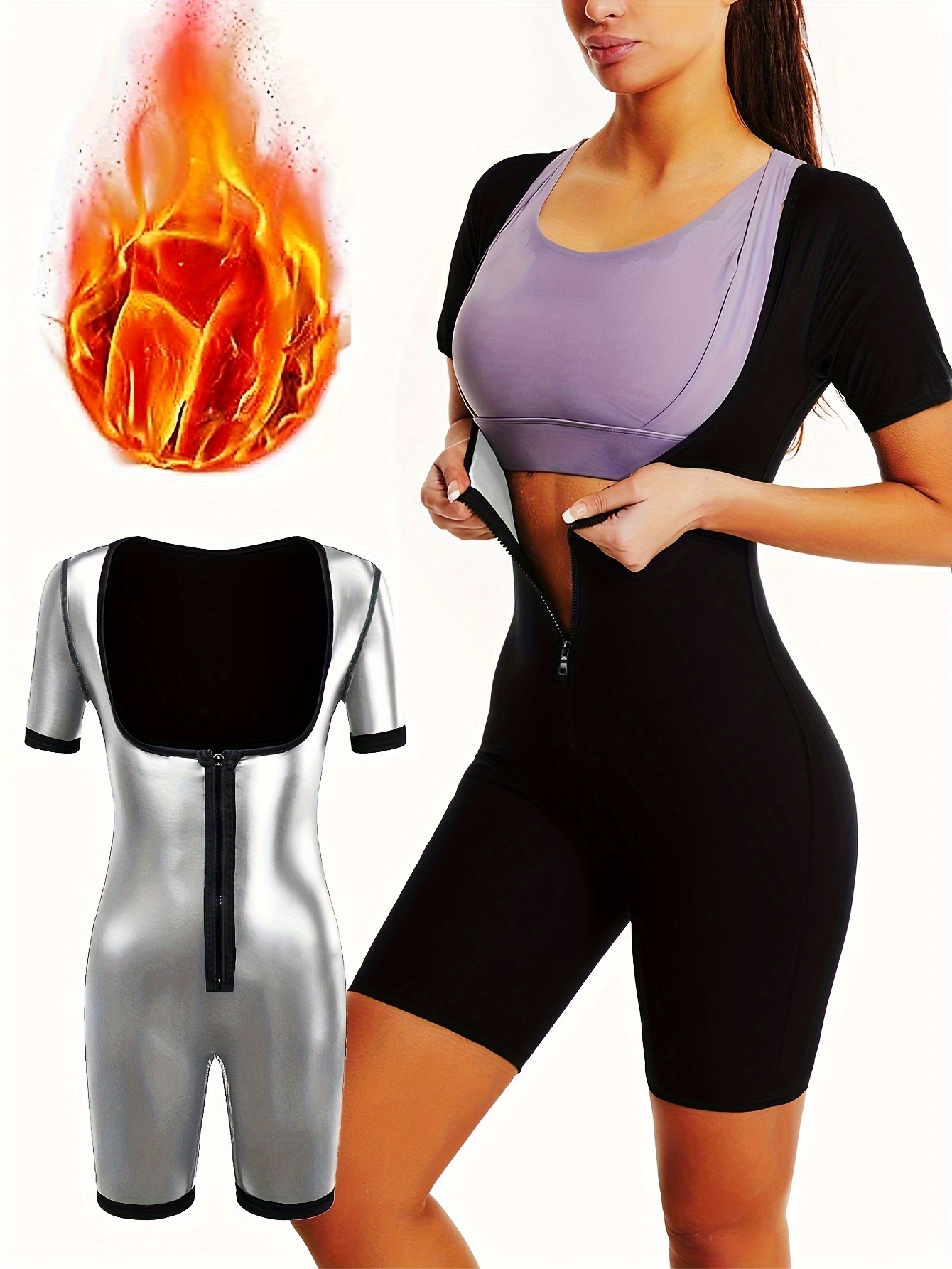 Short Sleeve Body Shaper Sweat Bodysuit Zipper Sauna Sweat - Temu