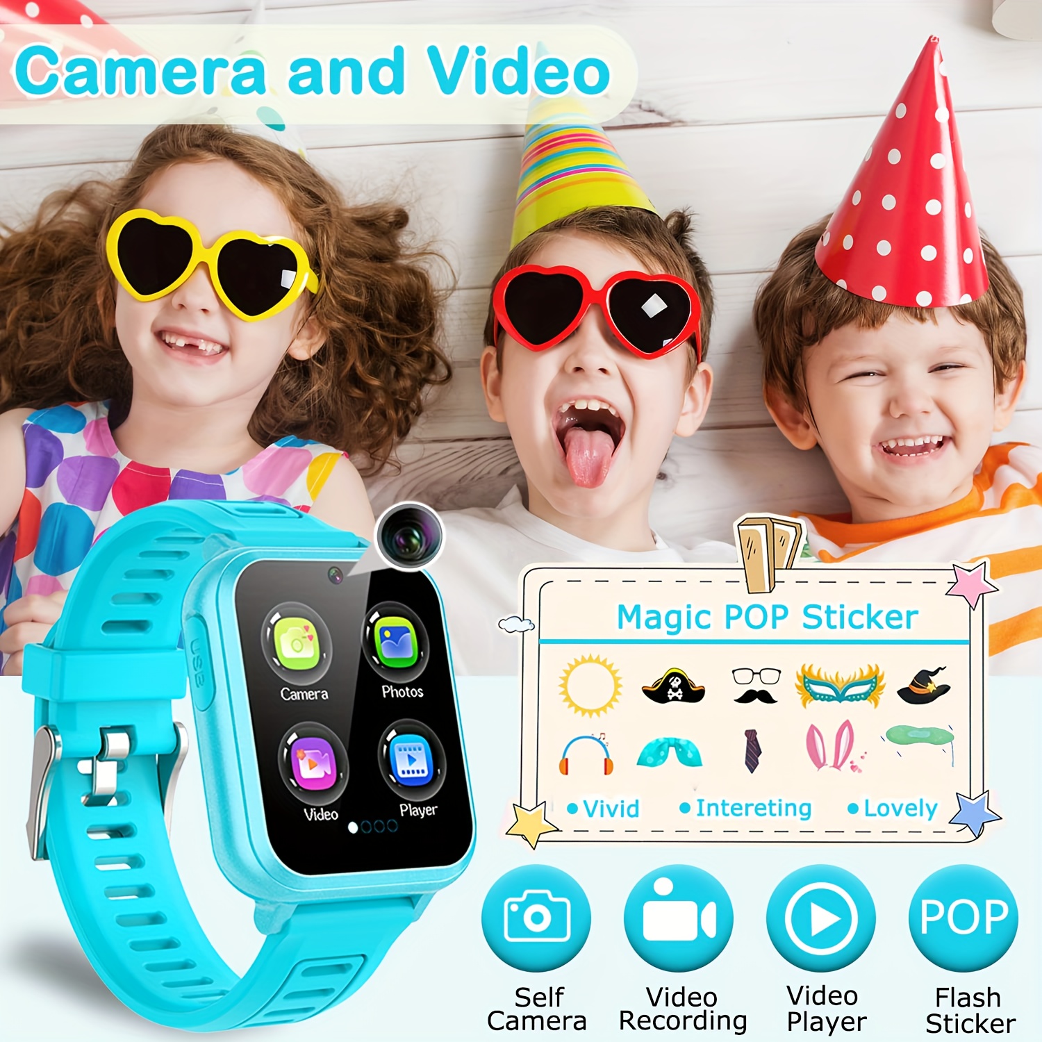 Reloj inteligente para niños, relojes inteligentes para niños y niñas con  pantalla táctil HD de 16 juegos, reproductor de música, cámara, reloj