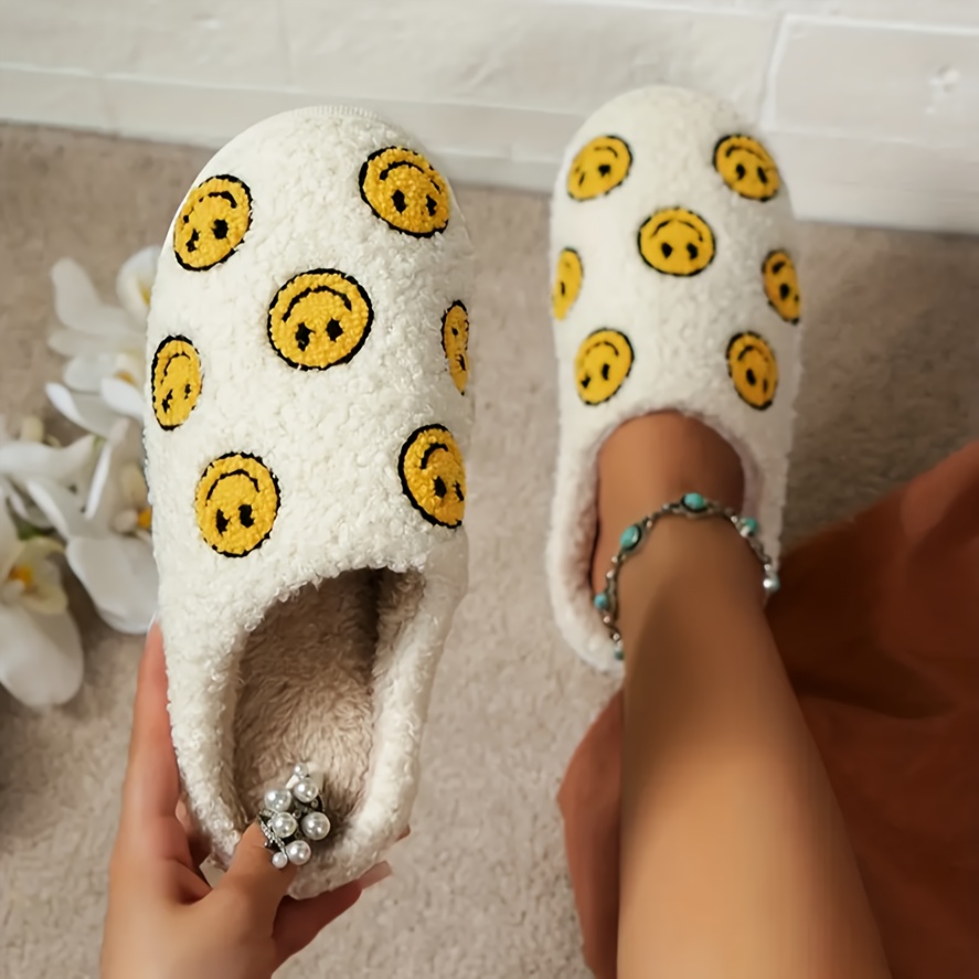 Women's Smile Fuzzy Slippers Warm Plush Shoes