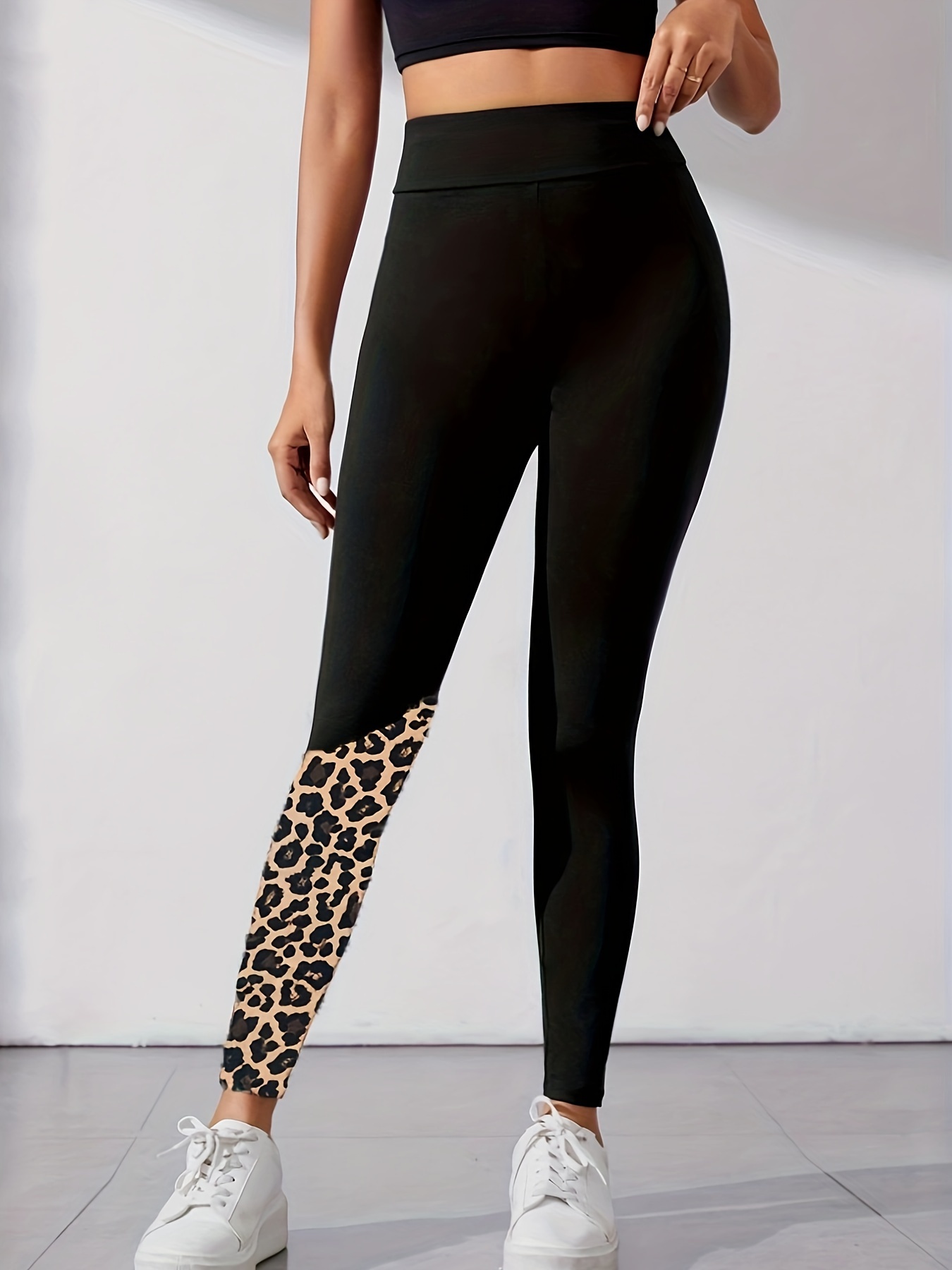 Leopard Print High Waist Leggings Casual Long Length Slim - Temu Canada