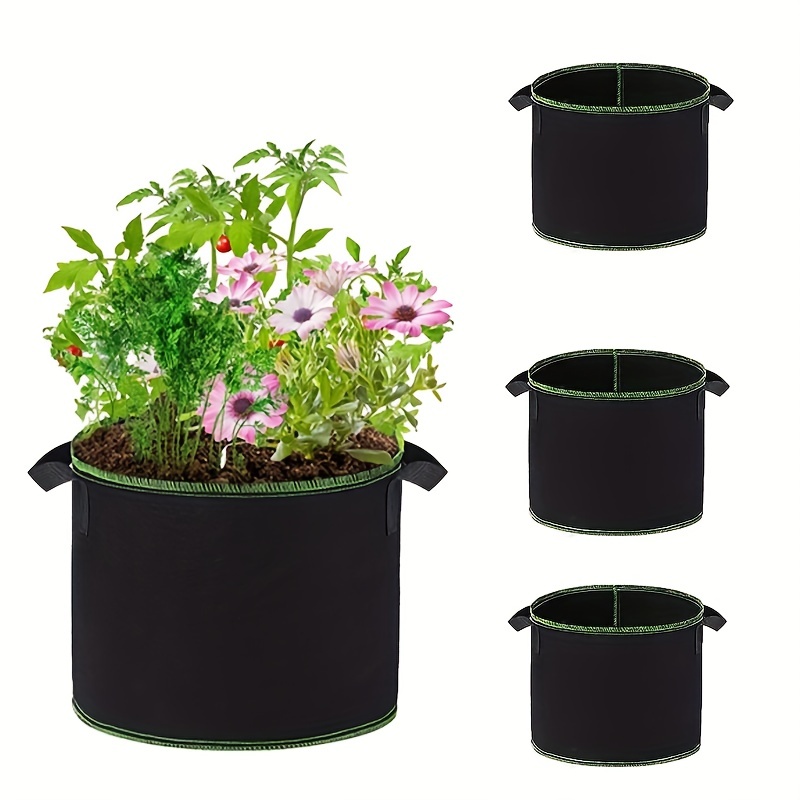 iPower 5-Pack 25 Gallon Plant Grow Bags Thickened Nonwoven Aeration Fabric Pots Heavy Duty Durable Container, Strap Handles for Garden, Black