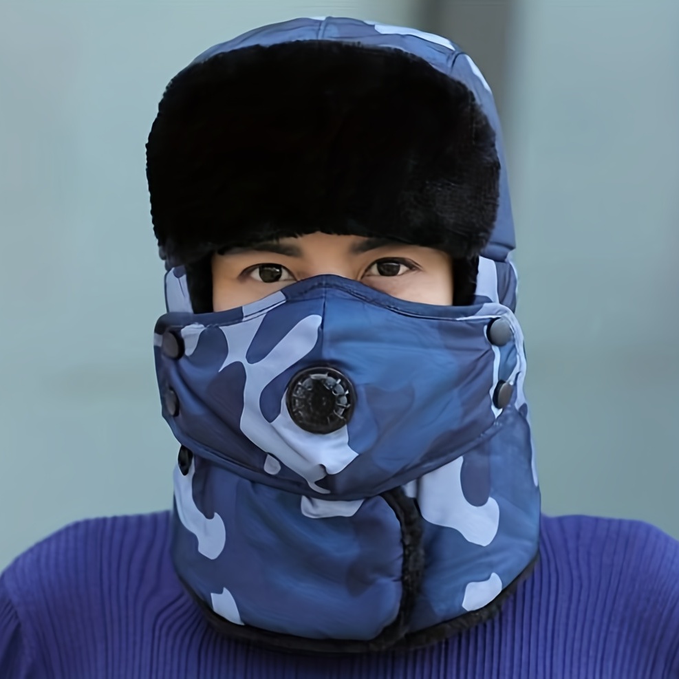 Thick Camouflage Bomber Hat With Coldproof Face Mask Unisex