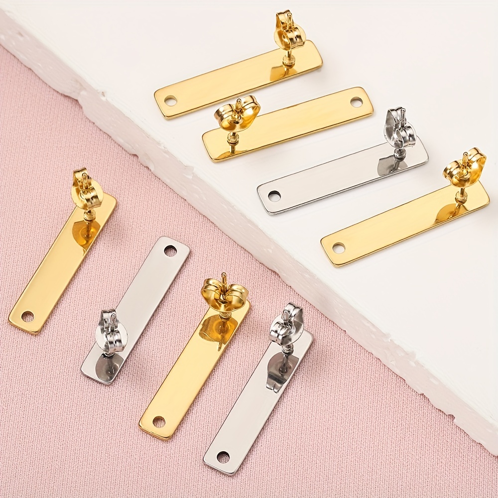 

10pcs 25mm Golden And Steel Color Stainless Steel Ear Stud Setting, Flat Strip And Ear Stud Plug Set For Earring Diy Crafting Jewelry Accessory Making Supplies