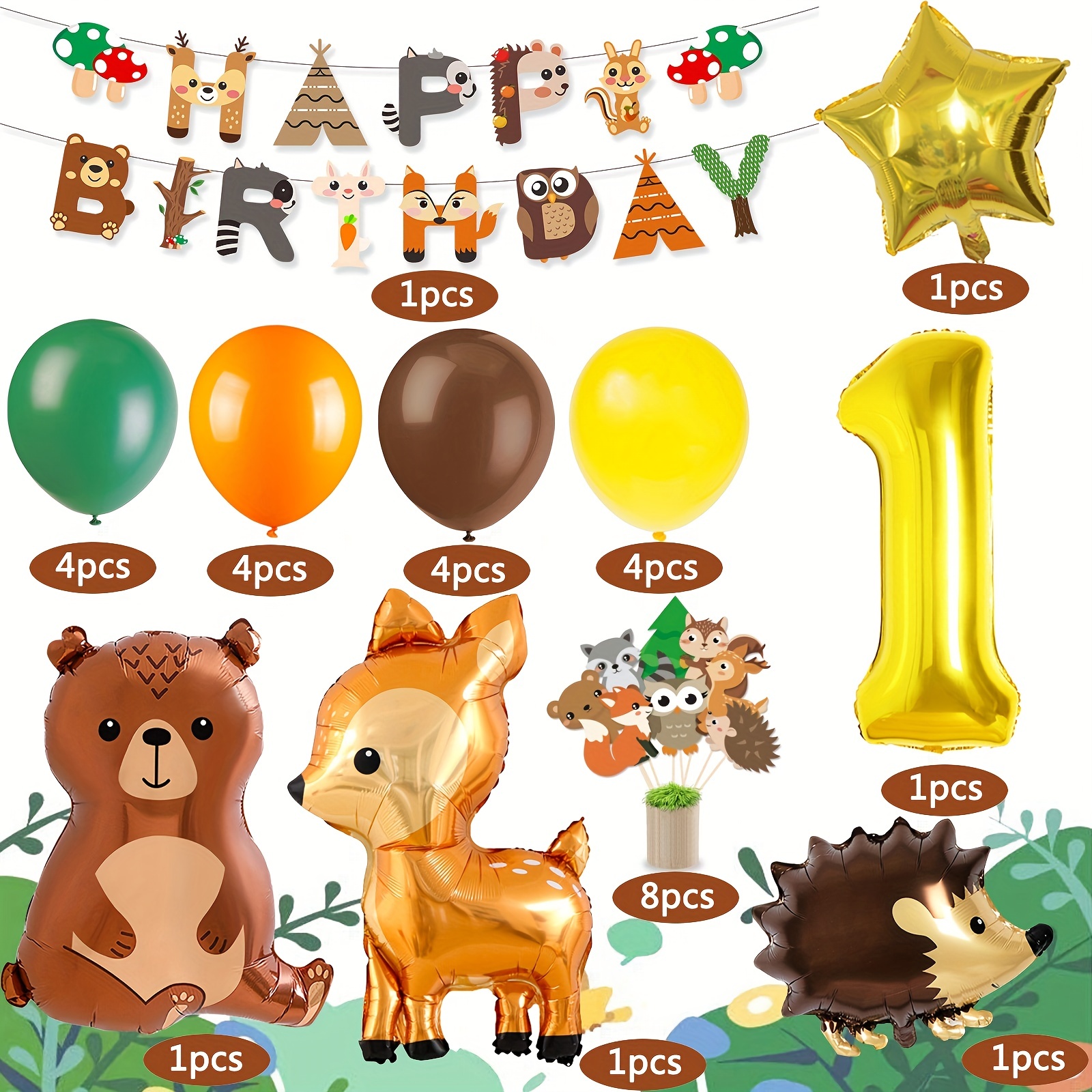 22pcs Jungle Animal Balloons Set Party 1-5 Kids Birthday Decor