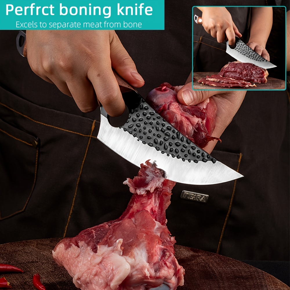 Viking Knife Meat Cleaver Knife Hand Forged Boning Knife with Sheath  Butcher Knives High Carbon Steel Fillet Knife Chef Knives for Kitchen,  Camping, Tactical,BBQ-Brown 