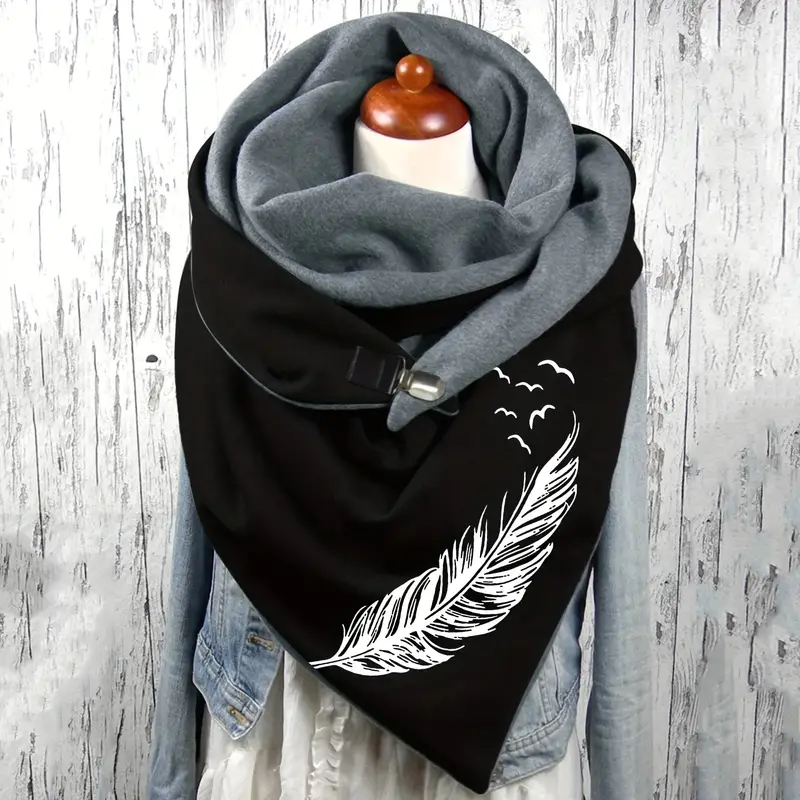 Personality Feather Pattern Triangle Scarf Thick Fleece - Temu