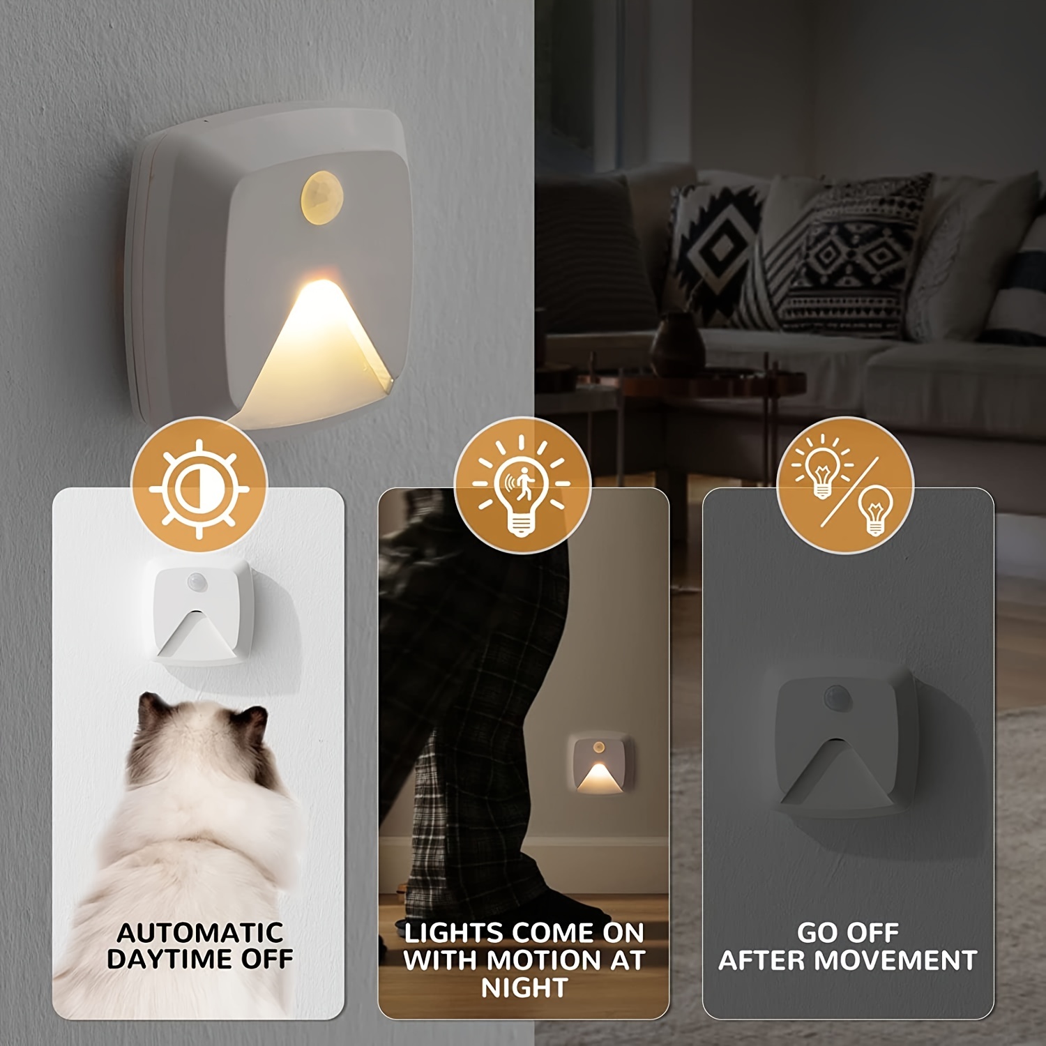 Motion Sensor Night Light, 6 Led Stick-on Motion Sensor Lights, Indoor  Battery Operated Night Lights Auto/on/off, For Hallway, Stairs, Kitchen,  Bathroom, Bedroom, Warm White - Temu