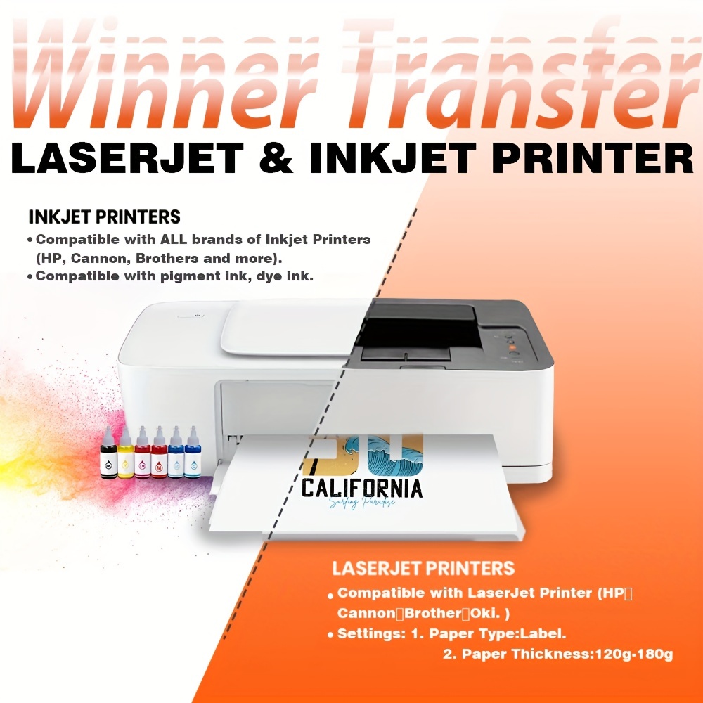 20 Sheets MIXED Dark + Light Fabric Transfer Paper for Inkjet & Laserjet  Printers，Printable Heat Transfer Vinyl Sheets , Dark Transfer Paper ,  8.5x11 Iron-on Transfer Paper 