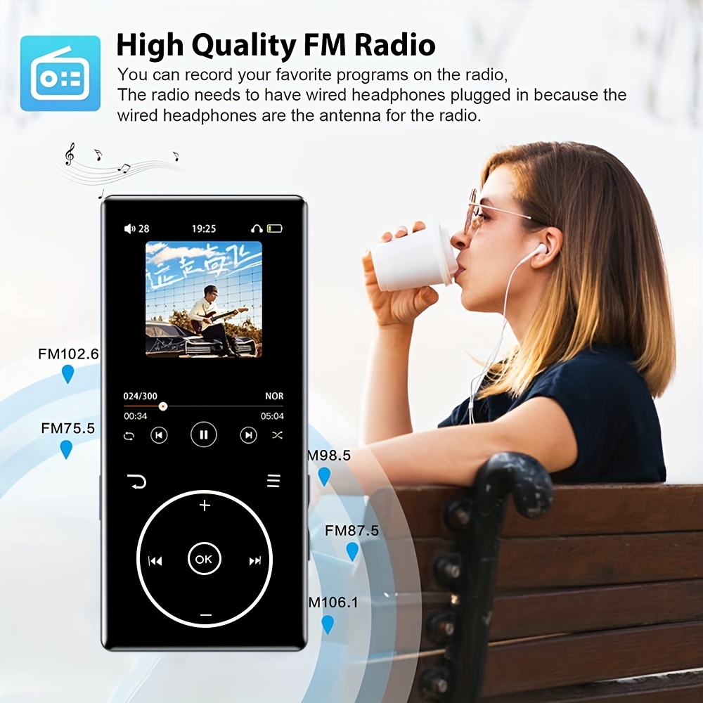 Lecteur MP3/MP4 Bluetooth 5.0 - Écran tactile - 64 Go - Avec Radio FM et  enregistreur