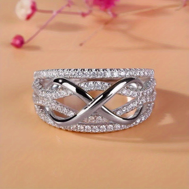 925 Silver Plated Infinity Hollow Zirconia Ring for Women