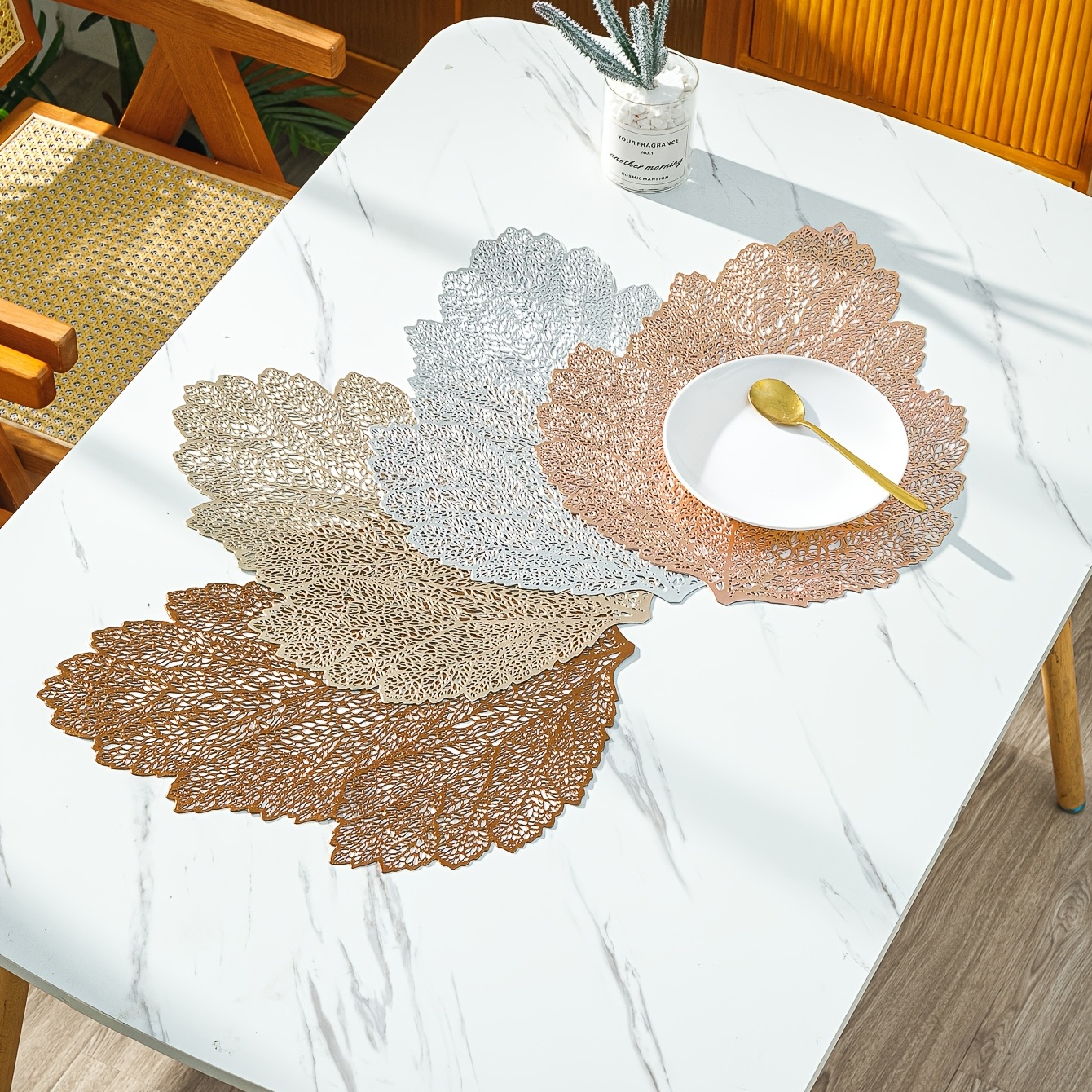 Round Plastic Placemat Leaf Shaped Pvc Dining Table Mat - Temu