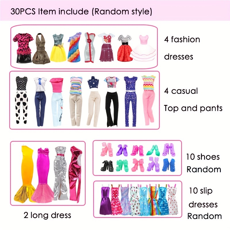 10 Pcs Doll Clothes for Barbie 11.5 inch Doll Clothes Handmade Casual Wear Including 5 Fashion Outfits Tops and Pants 5 Fashion Dresses in Random