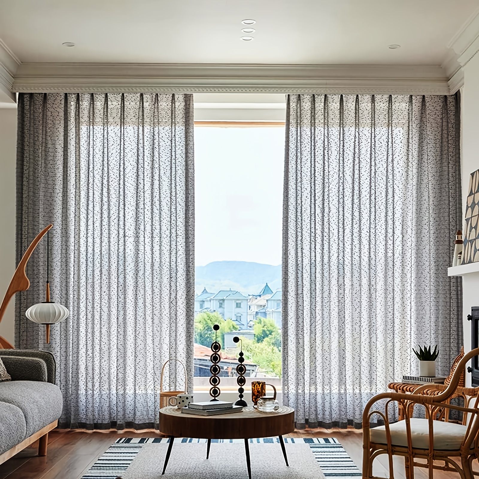 Gray Vintage Curtains Wave Texture Knit Thickened Tulle - Temu