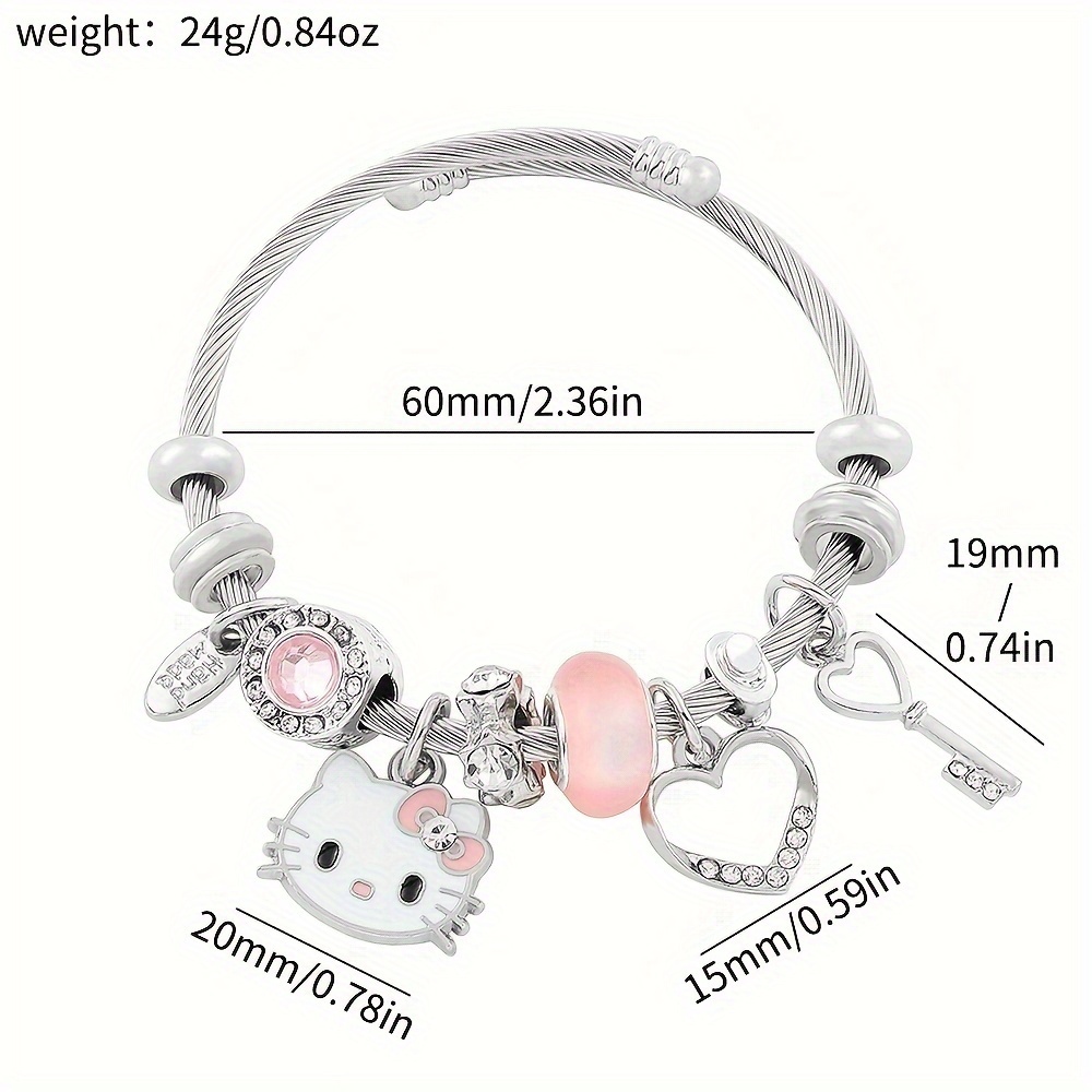 1pc Hello Kitty Anime Sanrio Charms Bracelet For Teen Girl, Kitty Cat Hand  Accessories Gifts