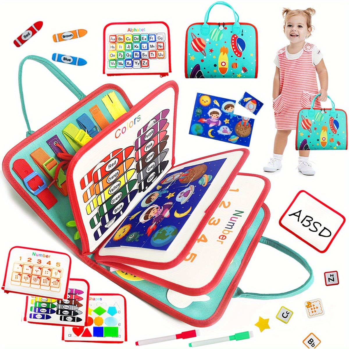 Busy Board, Toddler Travel Toys, Quiet Book, Sensory Toys for