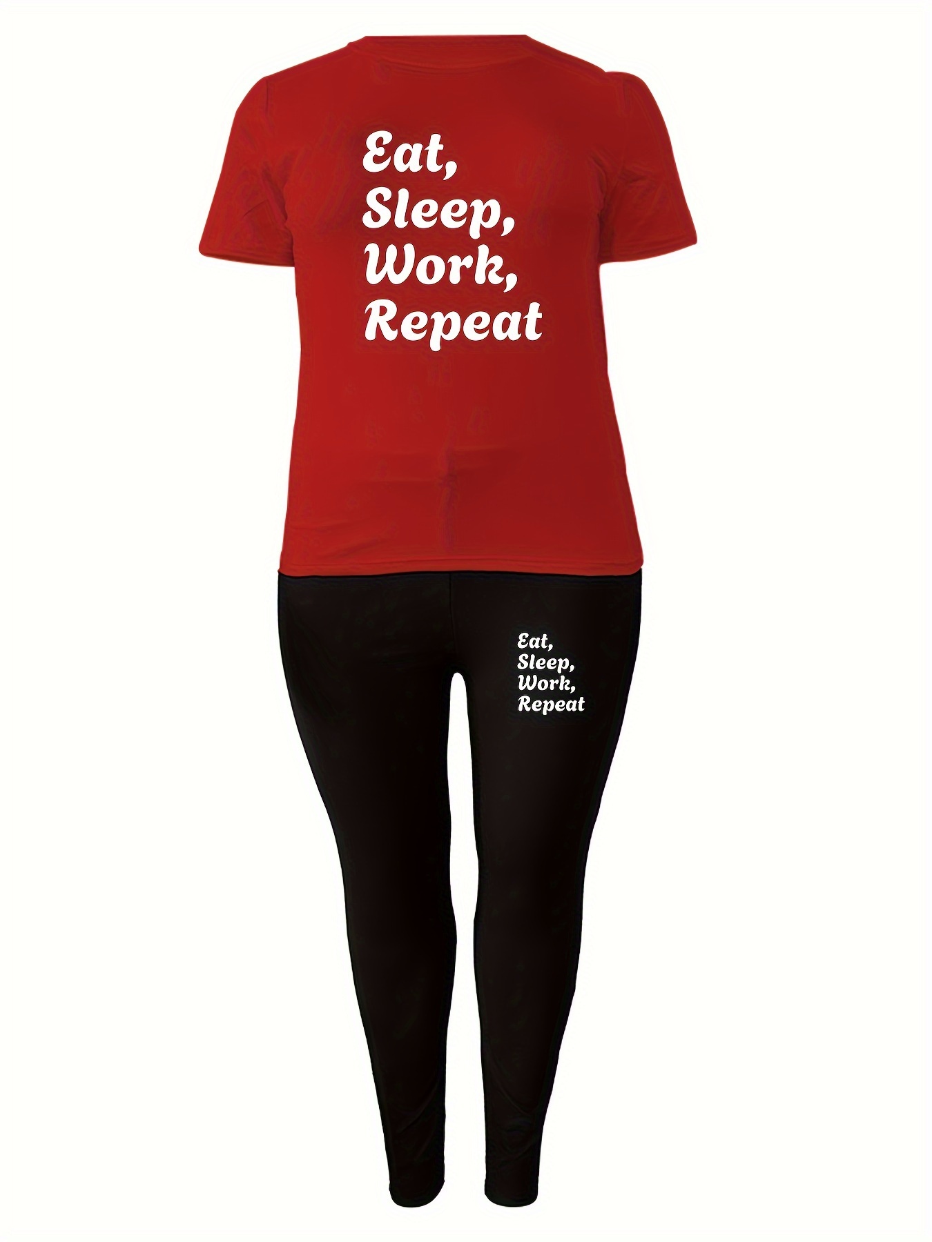 Women's Sports Outfit Set Plus Size Eat Sleep Work Slogan - Temu