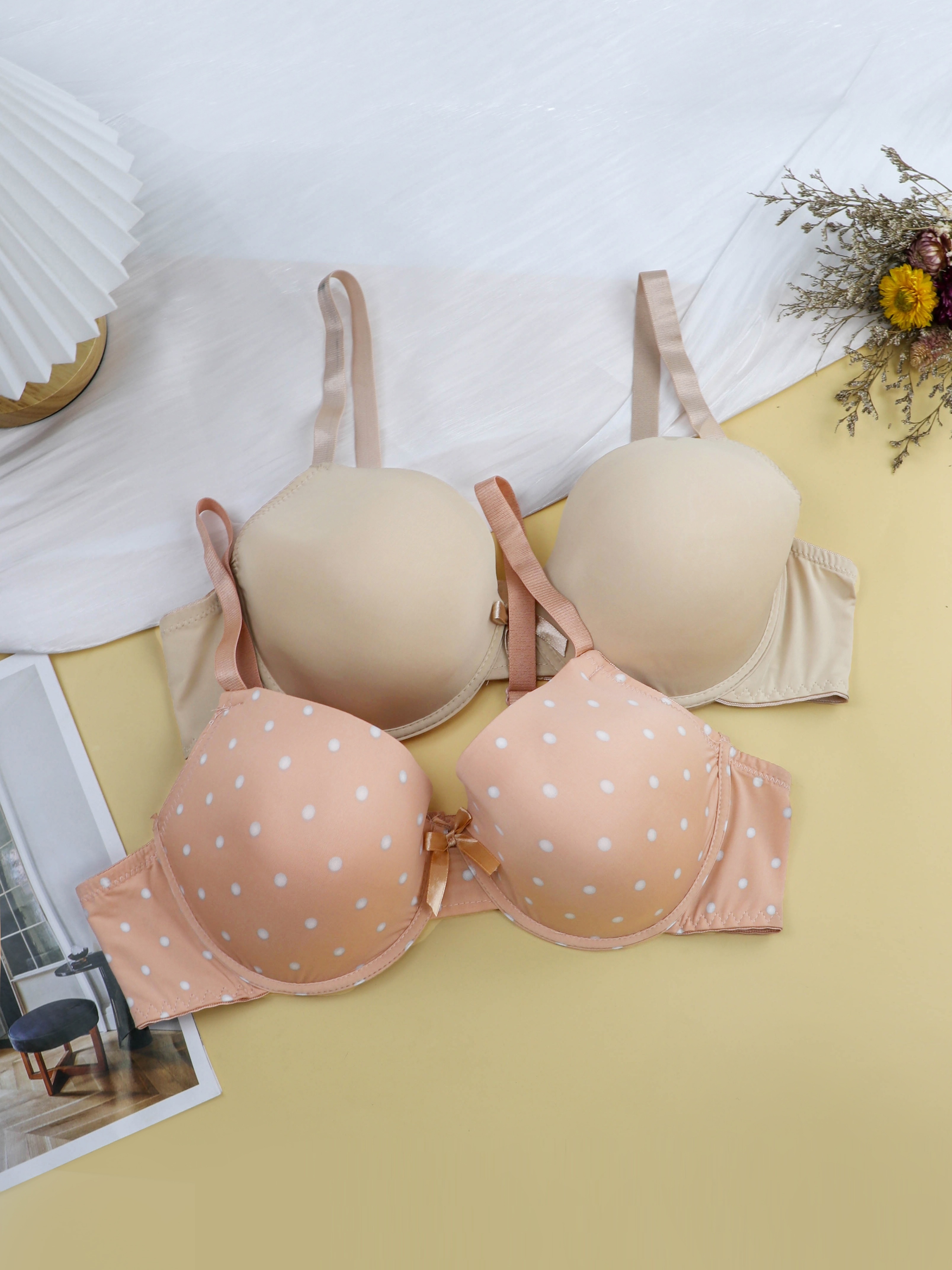 Plus Size Simple Lingerie Set, Women's Plus Bow Knot Bra & Panty Lingerie  2pcs Set