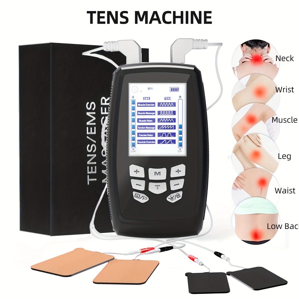 Máquina de masaje Tens Ems, masajeador muscular corporal de