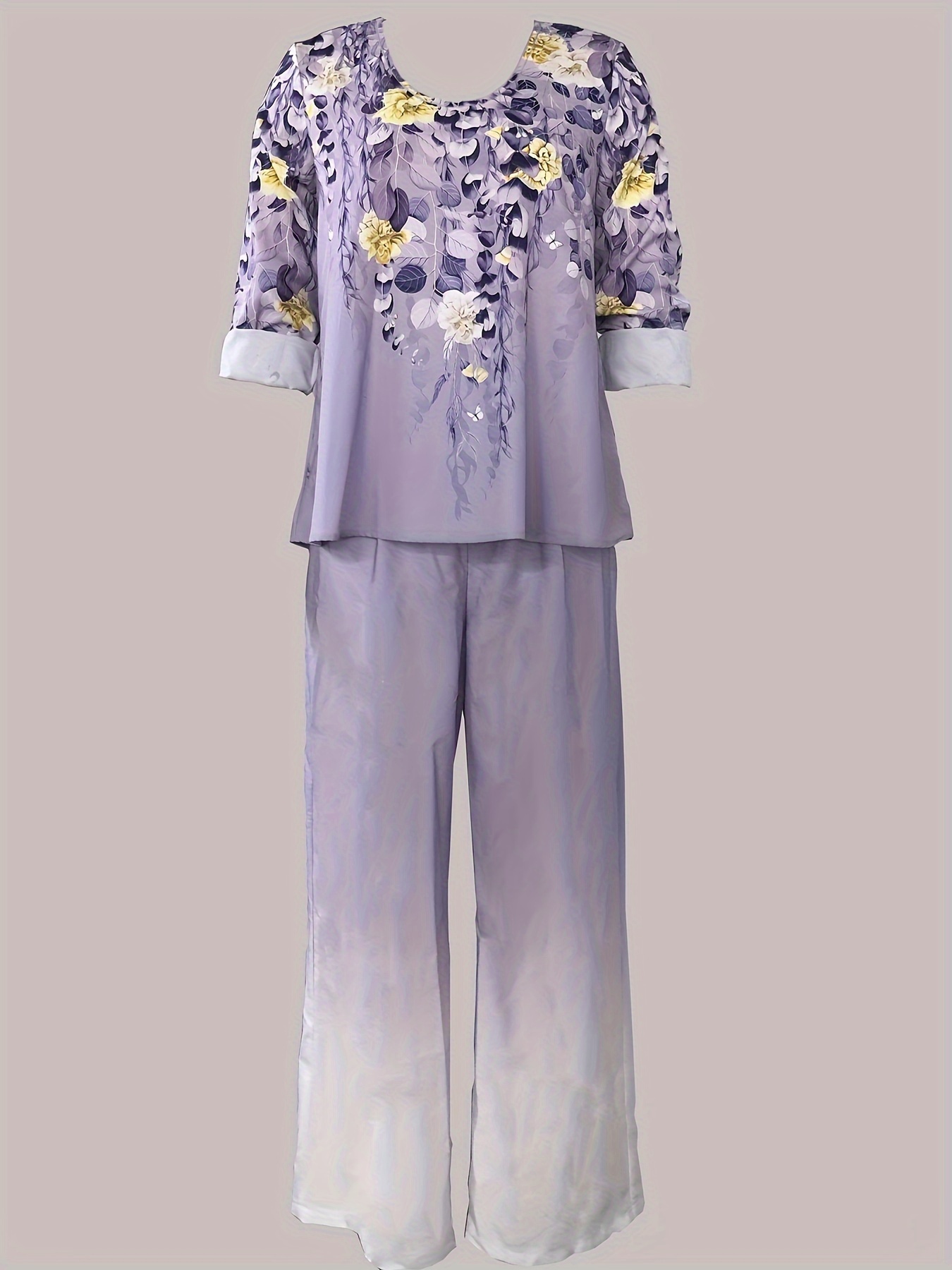 Plus Size Casual Outfits Set Women's Plus Floral Print Long - Temu