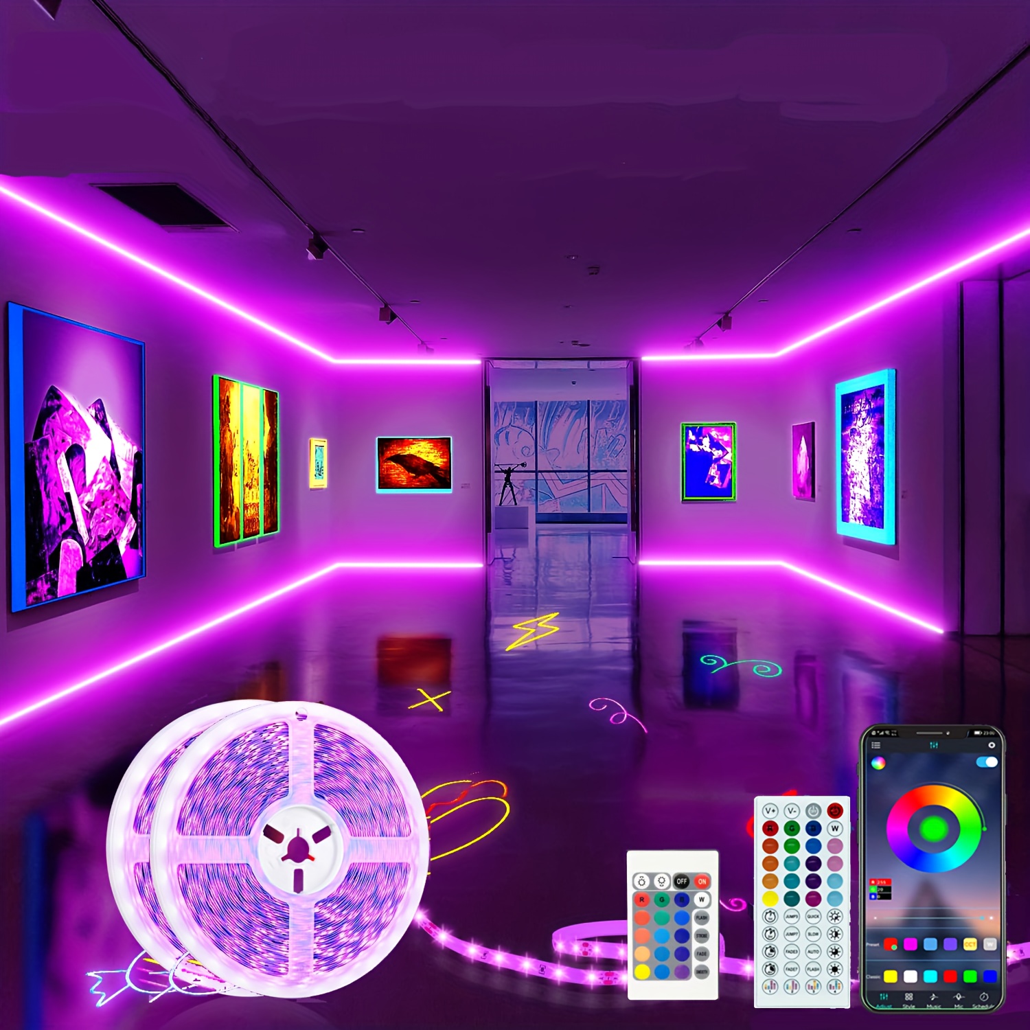 HOVVIDA LED Strip 5 m, 30 LEDs/Metre, 24 V RGB LED Strip, 150 LED, App and  Remote Control, Music Sync, Timing Mode, for Room, Bedroom, Playroom,  Party, Festival : : Lighting