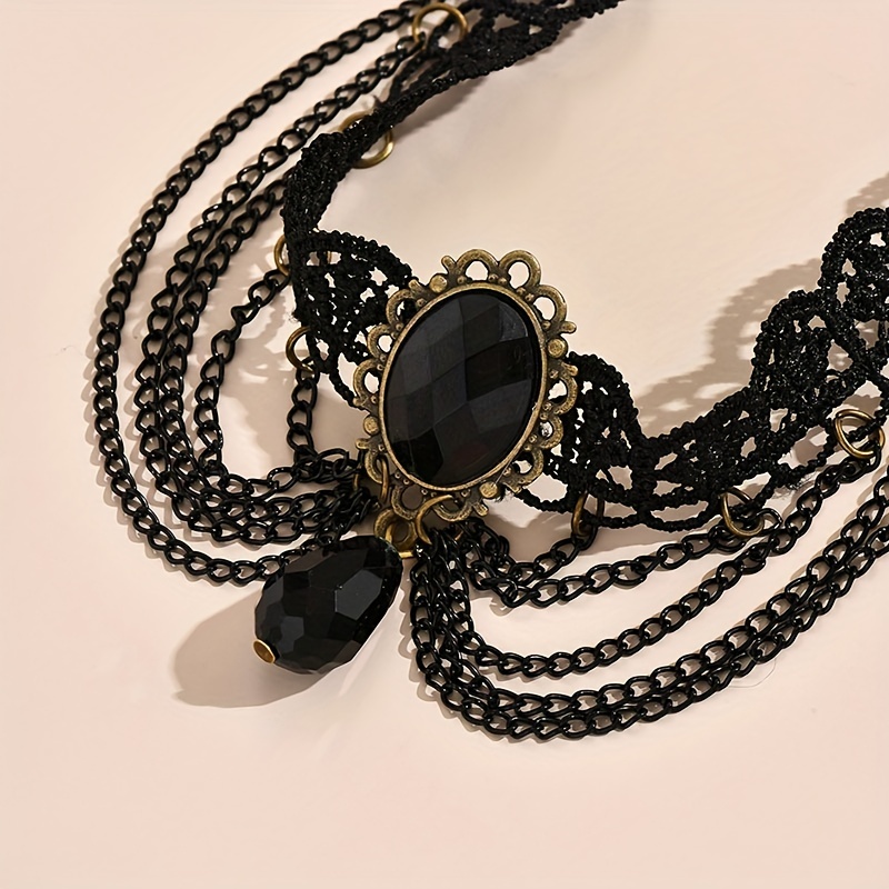 Gothic Multilayer Chain Lace Anklet for Halloween