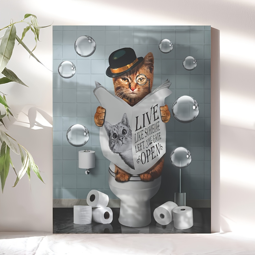 1pc Funny Toothbrush avec affiche de papier toilette - Humour unique  Peinture de salle de bain Toile pour la décoration de salle de bain