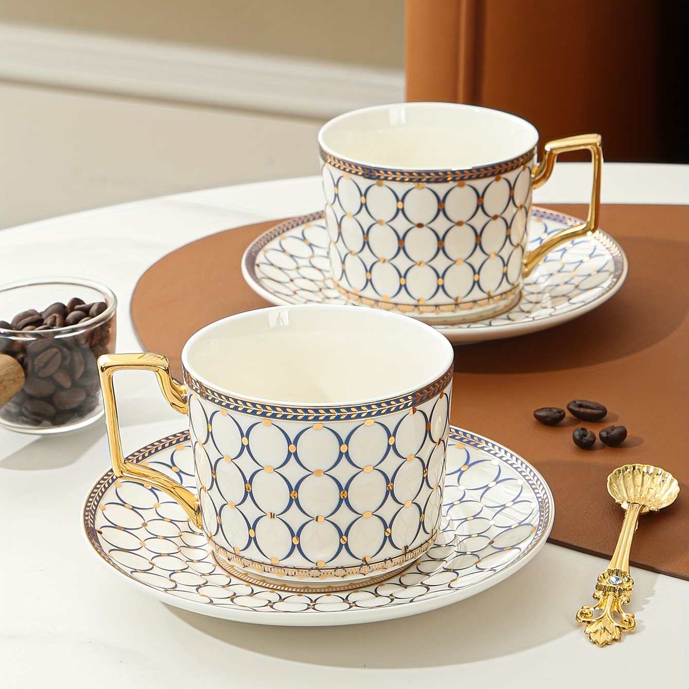Juego de tazas y platillos de té de porcelana fina con diseño floral azul  pastel, tazas de té con caja de regalo para mujeres y mamá, 7 onzas