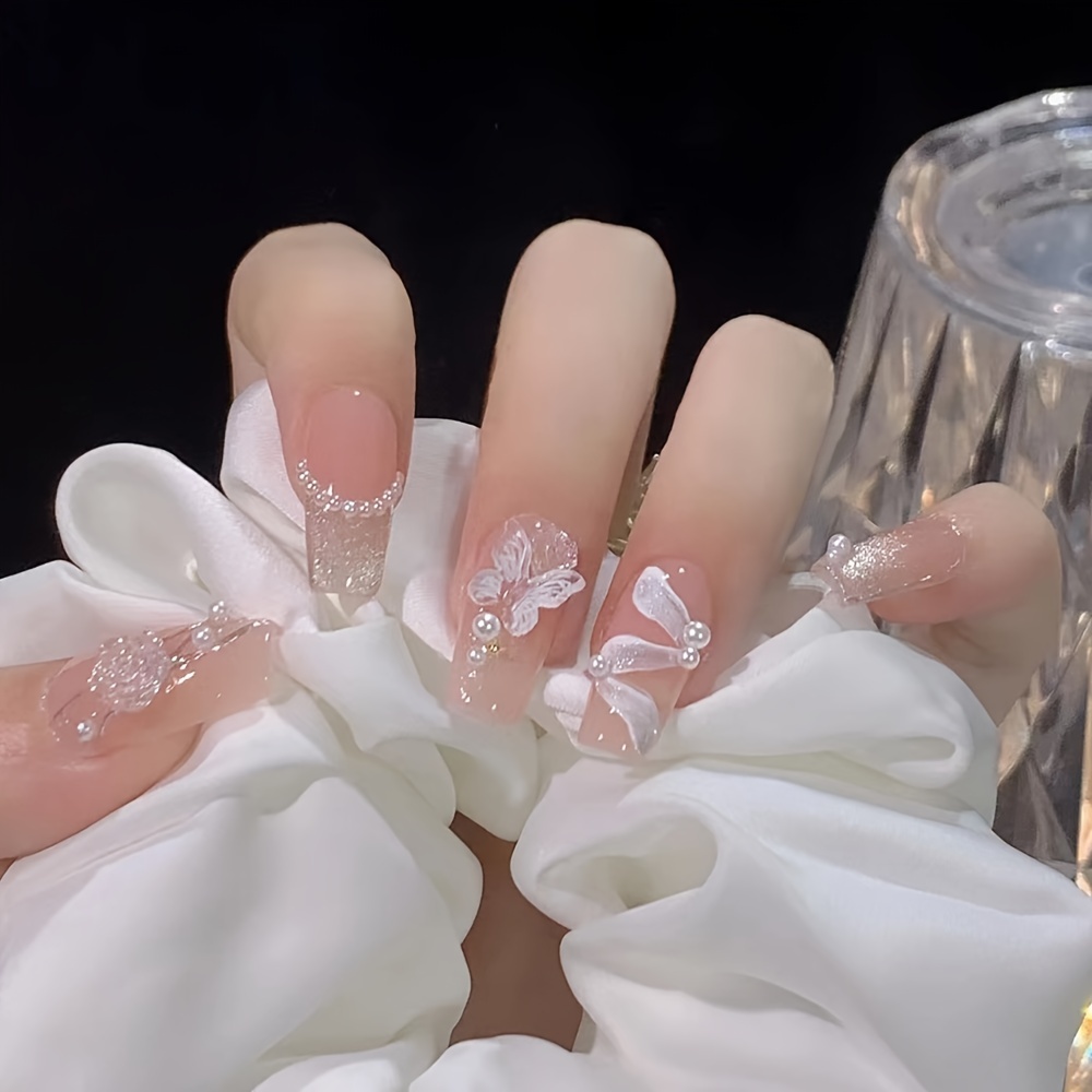 Long Square Shape Press On Nails Fake Nail With Butterfly - Temu