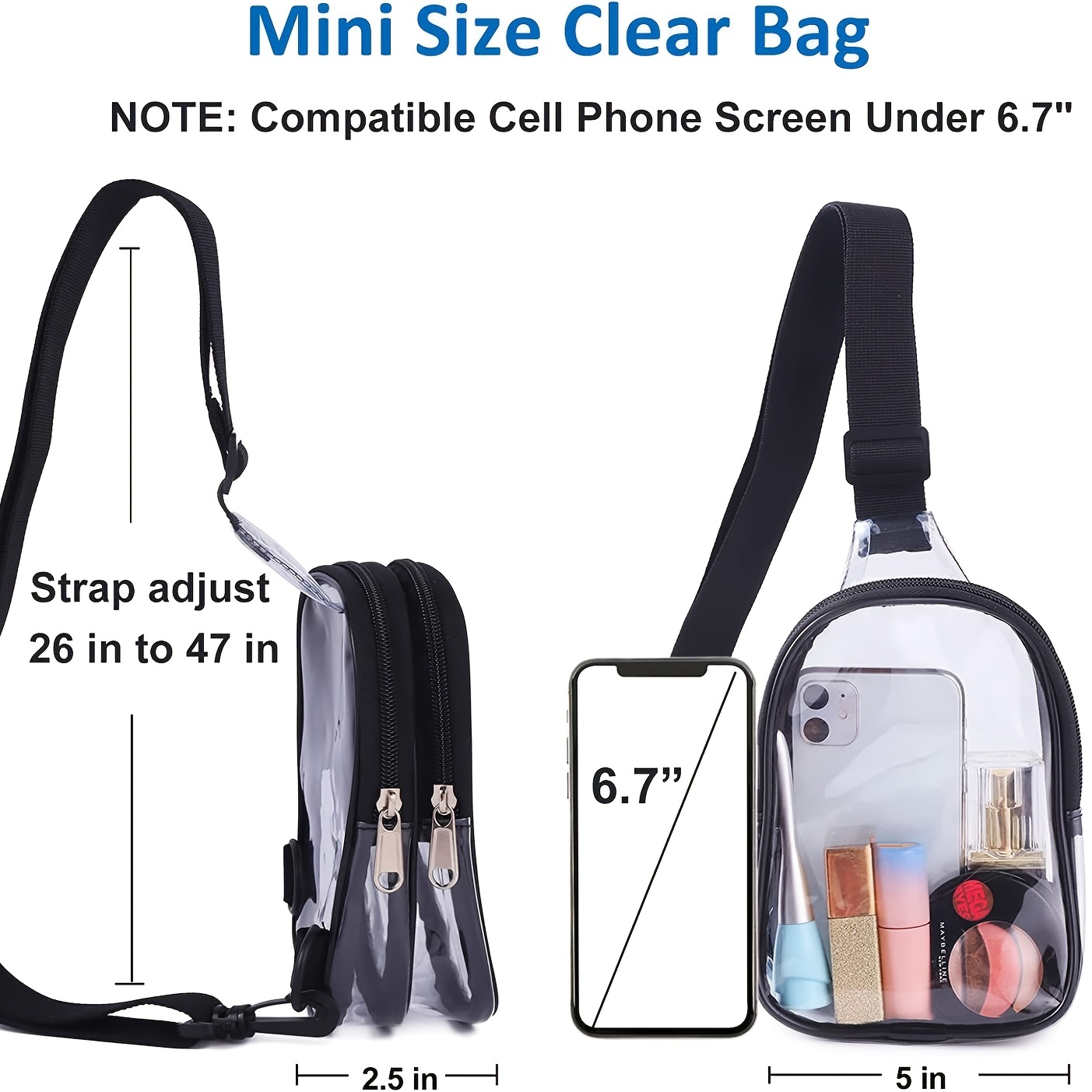 Fashion Black Chest Crossbody Shoulder Bag Small Zipper Sling Pack Mini  Backpack