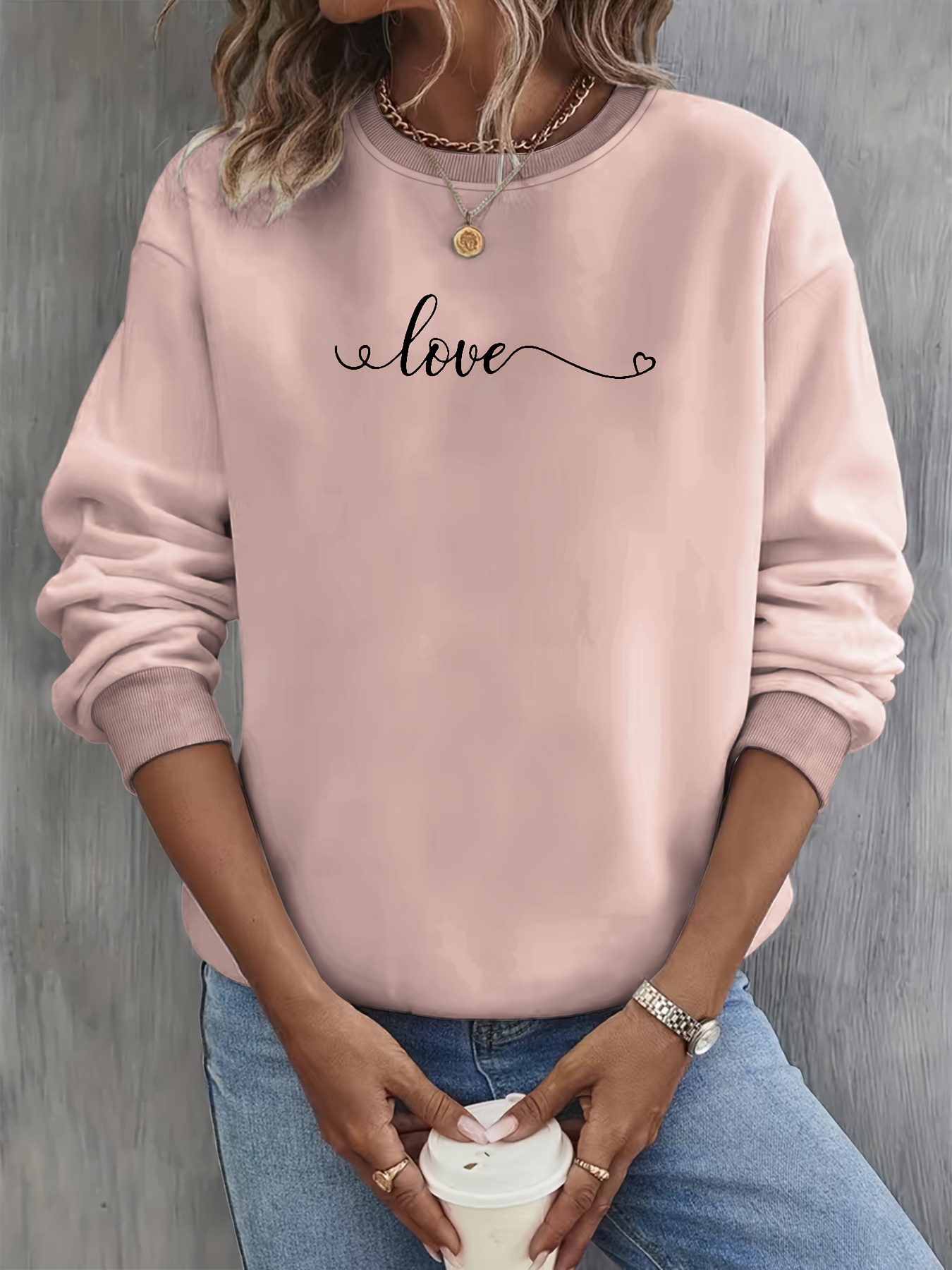 Women's Love Letters Print Sweatshirt | Casual Round Neck Fashion Top