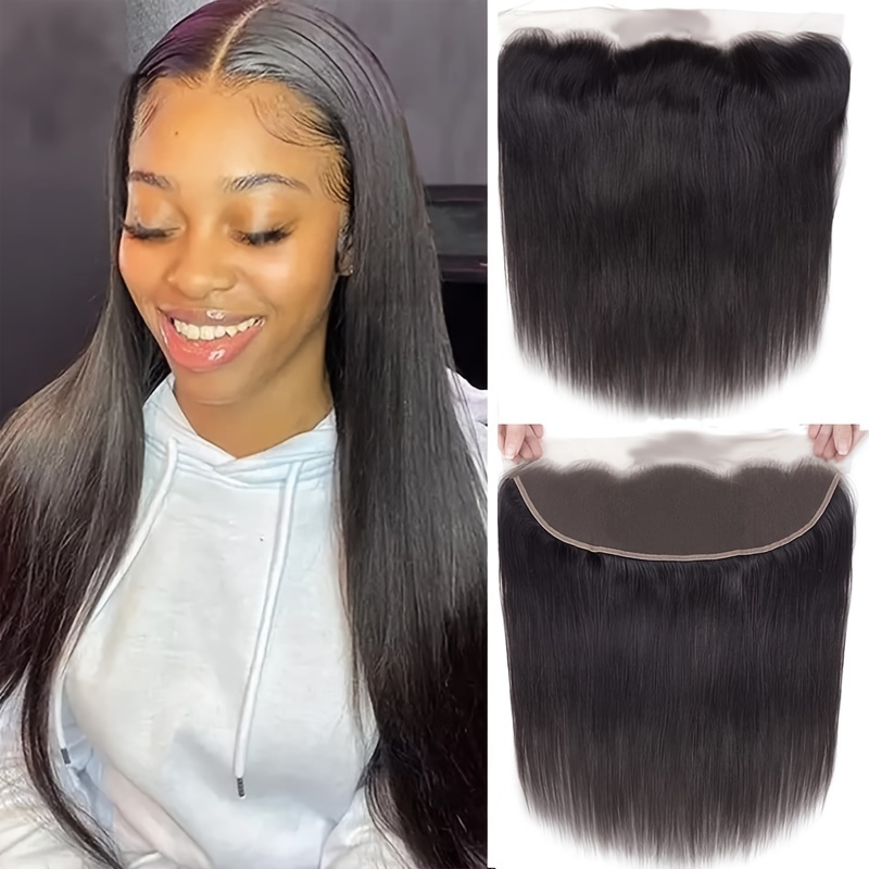 

13x4 Lace Frontal Closure Free Part Straight Wave Human Hair Extension Pre-plucked Frontal Closure Natural Black Color 12-20 Inch
