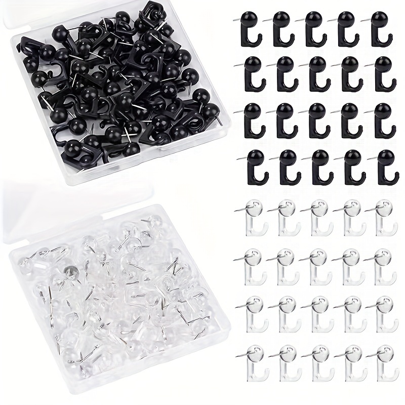 Dropship 50 PCS Push Pin Hooks, Plastic Heads Cork Board Hooks Decorative  Thumb Tacks Hook For Photo Wall, Bulletin Board, Home Wall, Home Office  School Supplies (Black And Clear) to Sell Online