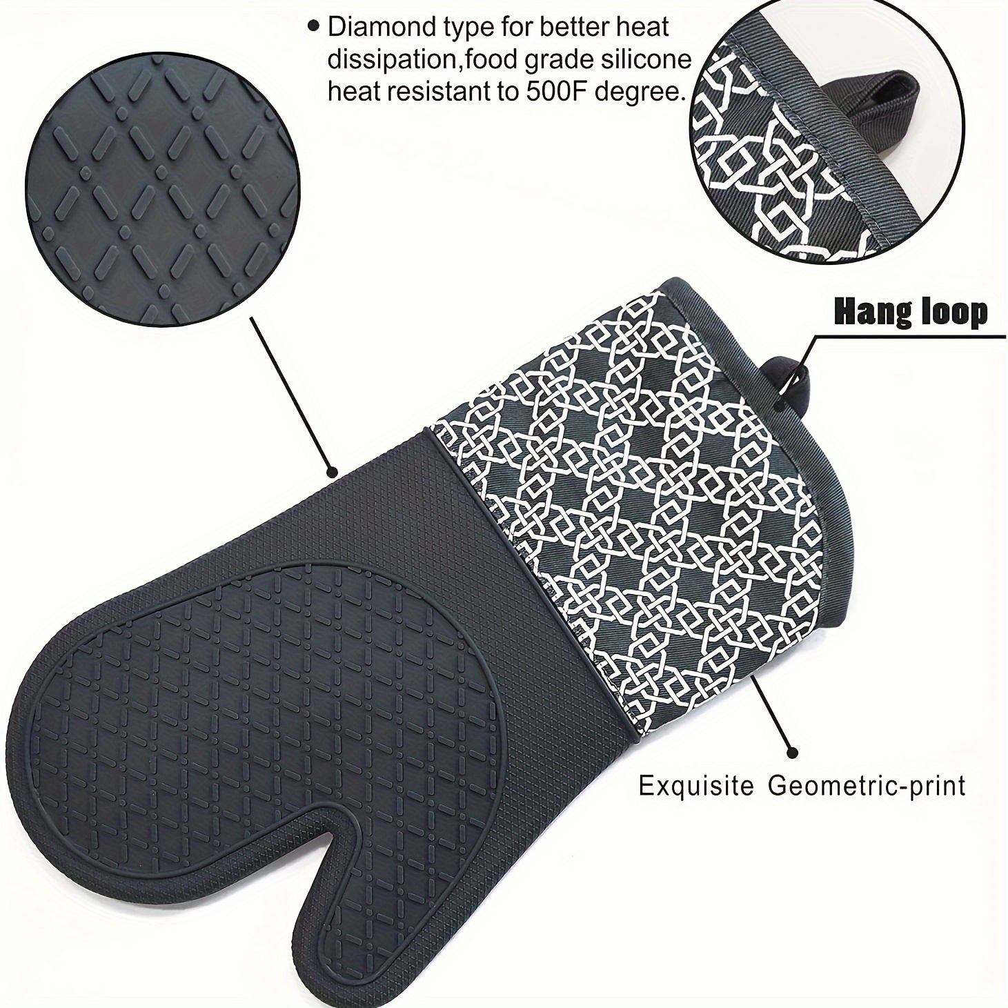 Silicone Oven Mitts Heat Resistant to 500 Degrees, Heat Resistant