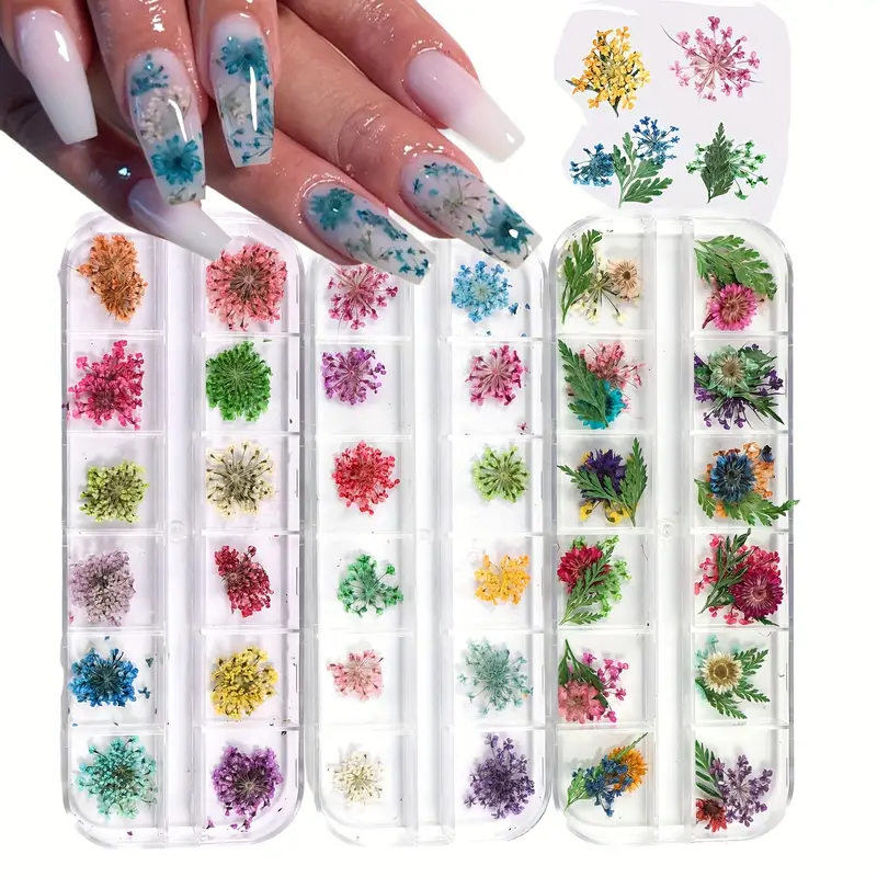 Dried Flower Natural Floral Sticker 3d Nail Art Design - Temu