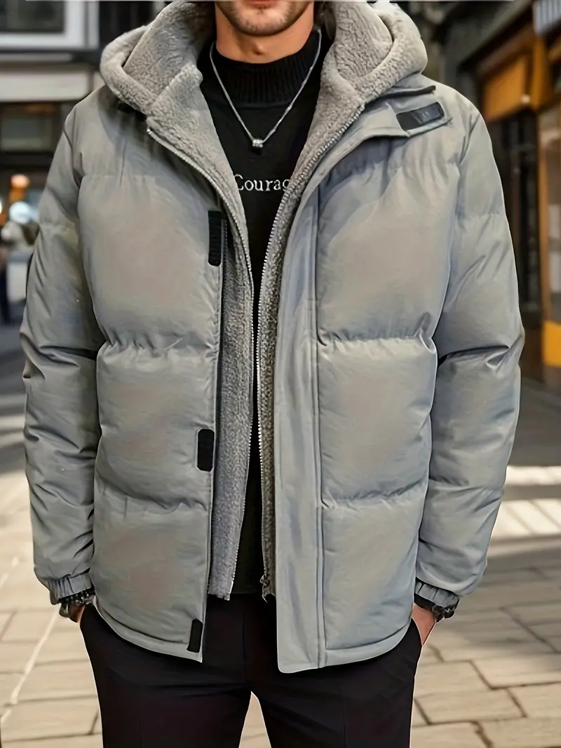 Veste à capuche en polaire chaude, veste matelassée zippée décontractée  pour homme pour l'automne et l'hiver en extérieur - Temu France
