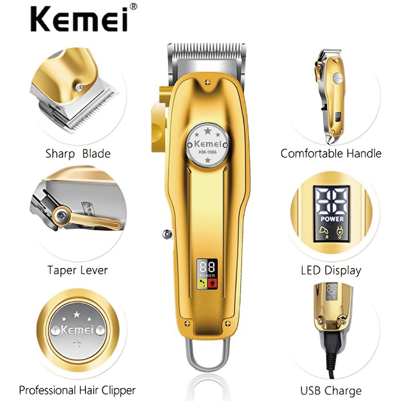 Kemei Km 1986pro Professional Hair Clippers Quiet Cordless Machine  Rechargeable Led Display For Men Hair Beard Trimmer Barber Hair Cut Grooming  Kit For Hair Cutting | Free Shipping For New Users | Temu