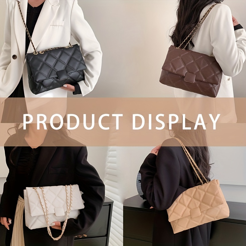 Minimalist Quilted Detail Square Bag Solid Color Flap Chain Bag