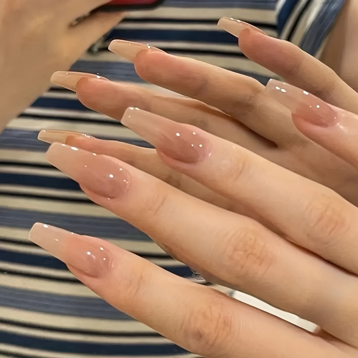 24枚】フレンチグロッシー ロング 付け爪 無地 ネイルチップ