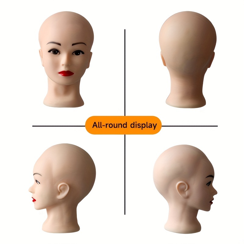 YTBYT Bald Mannequin Head Wig Making Head Professional Cosmetology Doll  Head for for Wig Making Displaying Eyeglasses Hair with T-Pins (Beige)